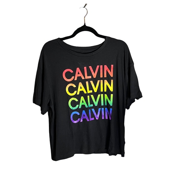 NWT | Calvin Klein (Jeans) Rainbow Pride Crop Tee | Size L | Modal Cotton Blend - Picture 2 of 12